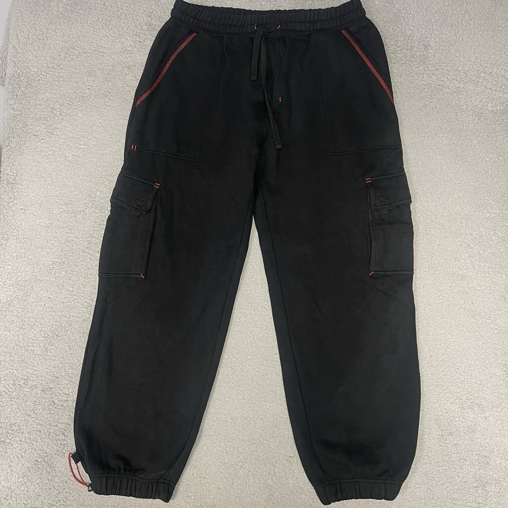 VTG Southpole Cargo Sweatpants Men Sz L Black Fleece Drawstring Taper Jogger Y2K